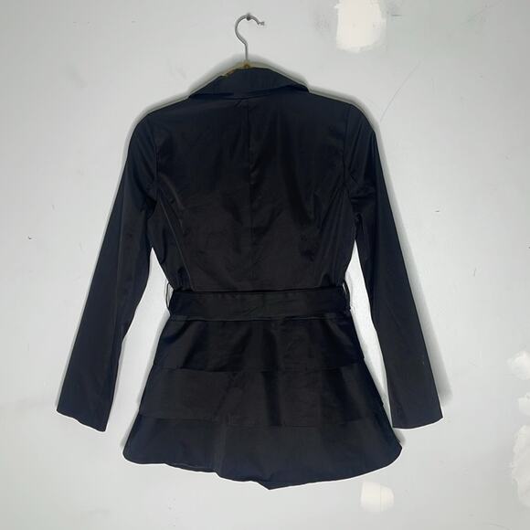 CYNTHIA ROWLEY A Line Flared Tiered Button Polyester Belted Coat Size Small - Picture 6 of 6